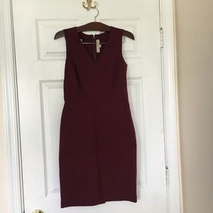 LOFT Burgundy Cabernet Sheath Dress V Neck 00p